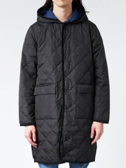 Taion - Unisex Piping Hood Long Down Coat in Black