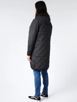 Taion - Unisex Piping Hood Long Down Coat in Black