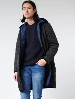 Taion - Unisex Piping Hood Long Down Coat in Black