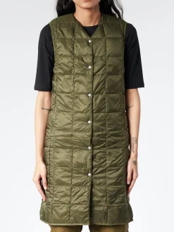 TAION - V-Neck Long Down Vest in Dark Olive