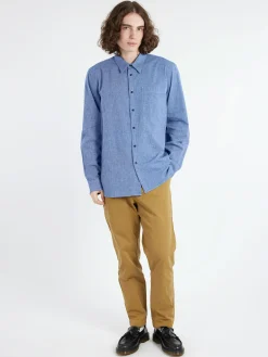 TOAST - Chambray Cotton Linen Shirt in Dusty Navy