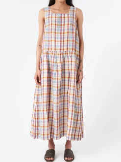 TOAST - Check Linen Dropped Waist Dress in Madder