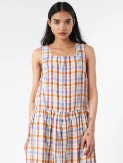 TOAST - Check Linen Dropped Waist Dress in Madder
