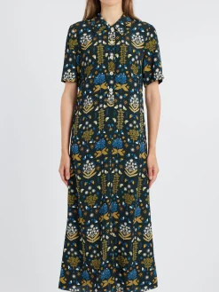 TOAST - Collector Print Fluid Shirt Dress in Oil Green