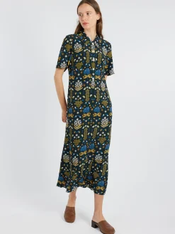TOAST - Collector Print Fluid Shirt Dress in Oil Green