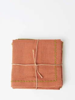 TOAST - Embroidered Napkin Set in Moss and Clay