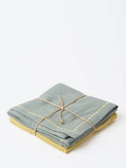 TOAST - Embroidered Napkin Set in Pollen and Breeze Blue