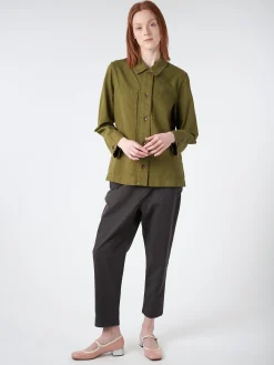 TOAST - Garment Dyed Denim Shirt in Artichoke