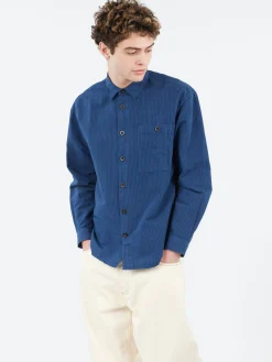 TOAST - Garment Dyed Stripe Workwear Shirt in Engineer Blue