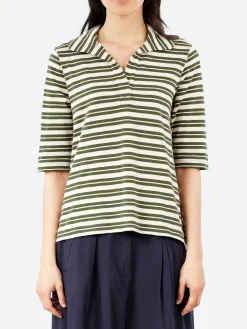 TOAST - Round Collar Tee in Dark Olive and Ecru