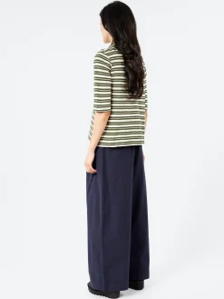 TOAST - Round Collar Tee in Dark Olive and Ecru