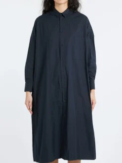 Toujours - Back Wide Pleated Shirt Dress in Midnight