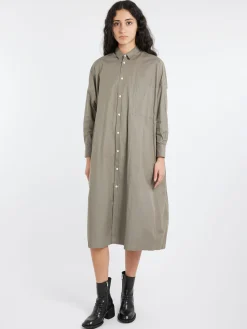 Toujours - Back Wide Pleated Shirt Dress in Sage