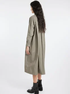Toujours - Back Wide Pleated Shirt Dress in Sage