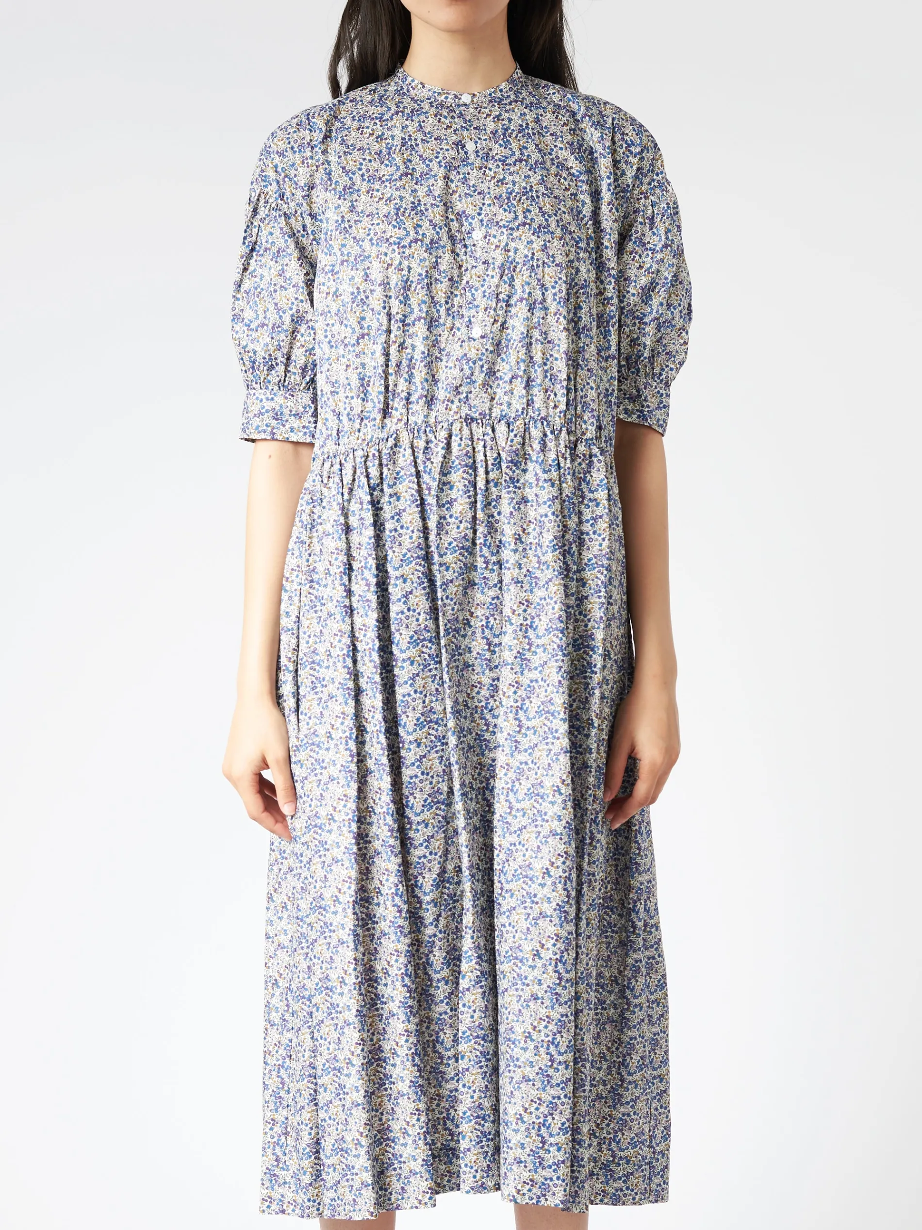 Toujours - Half Sleeve Gathered Dress in Blue Berry