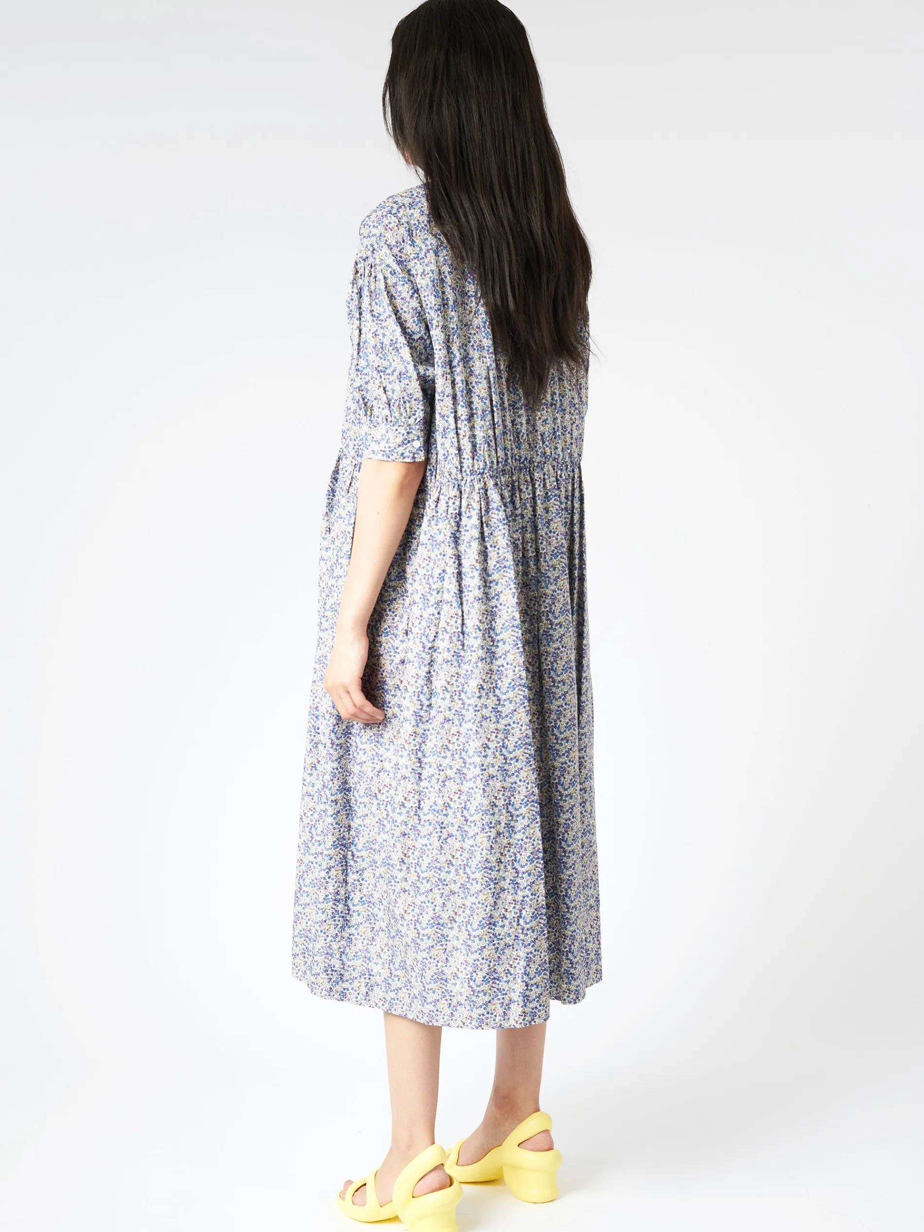 Toujours - Half Sleeve Gathered Dress in Blue Berry