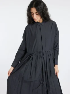 Toujours - Pleated Baggy Shirt Dress in Black Navy