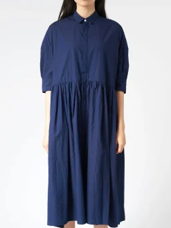 Toujours - Pleated Shirt Dress in Indigo