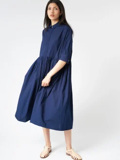 Toujours - Pleated Shirt Dress in Indigo