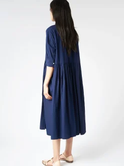 Toujours - Pleated Shirt Dress in Indigo