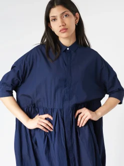 Toujours - Pleated Shirt Dress in Indigo
