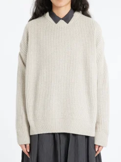 Toujours - Rib Stitch Crewneck Big Pullover in Heather Oatmeal