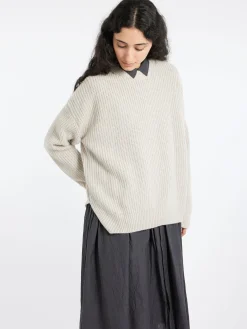 Toujours - Rib Stitch Crewneck Big Pullover in Heather Oatmeal