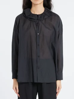 Toujours - Ruffle Collar Baggy Shirt in Black Navy