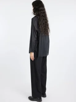 Toujours - Ruffle Collar Baggy Shirt in Black Navy