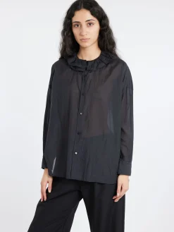 Toujours - Ruffle Collar Baggy Shirt in Black Navy