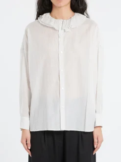 Toujours - Ruffle Collar Baggy Shirt in Smoke White
