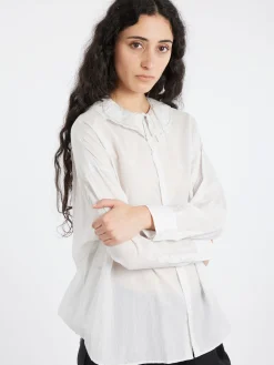 Toujours - Ruffle Collar Baggy Shirt in Smoke White