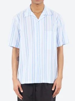 Universal Works - Camp Shirt in White and Blue Pop Stripe