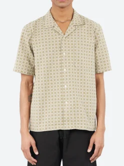 Universal Works - Road Shirt in Sand and White Rhodes Cotton