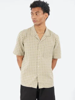 Universal Works - Road Shirt in Sand and White Rhodes Cotton