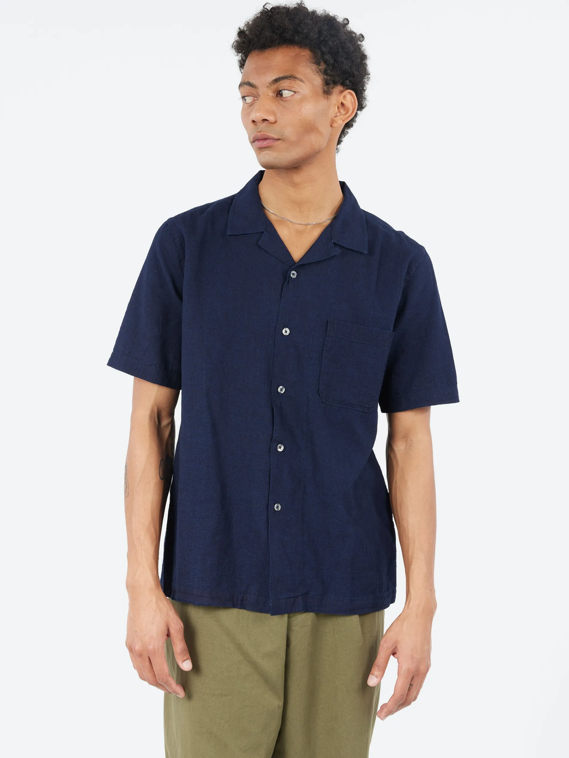 Universal Works - Road Shirt in Indigo Ori Linen Mix