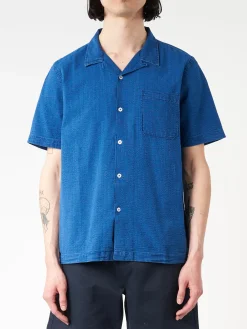 Universal Works - Road Shirt in Washed Indigo Seersucker