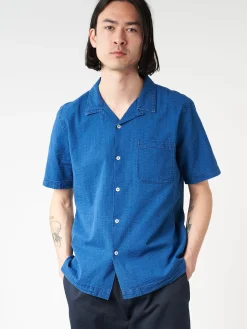 Universal Works - Road Shirt in Washed Indigo Seersucker