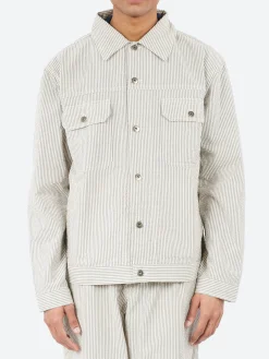 Universal Works - Trucker Jacket in Grey Derby Stripe