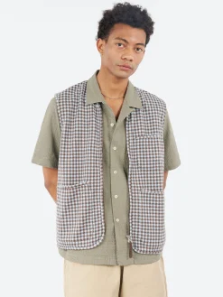 Universal Works - Zip Gilet in Brown and Sky Gingham