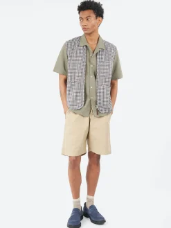 Universal Works - Zip Gilet in Brown and Sky Gingham