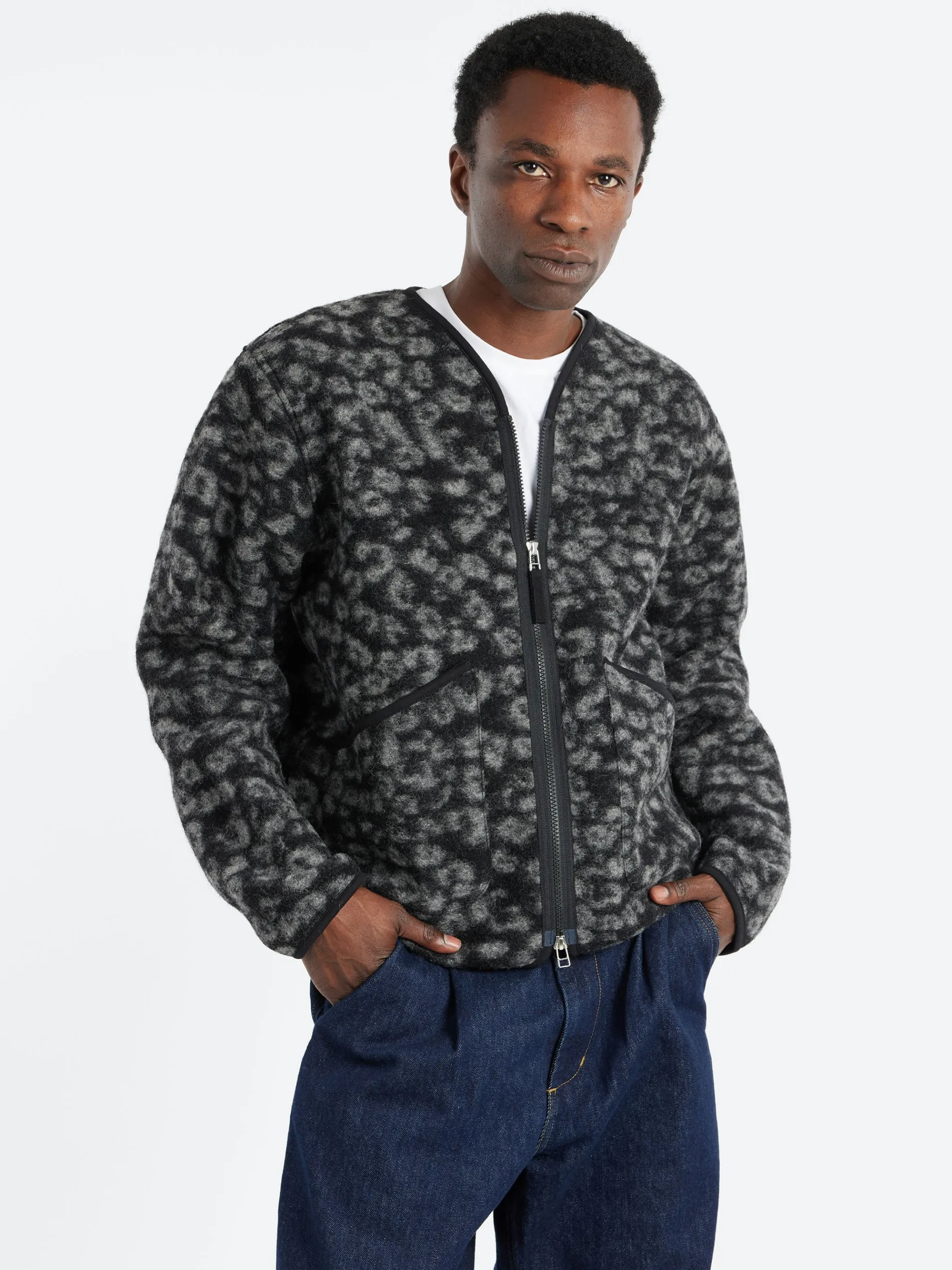 Universal Works - Zip Liner Jacket in Black and Charcoal