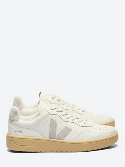 Veja - V-90 O.T. Leather in White and Light Grey