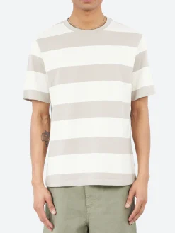 Wax London - Dean Stripe Textured T-Shirt in Clay and Ecru