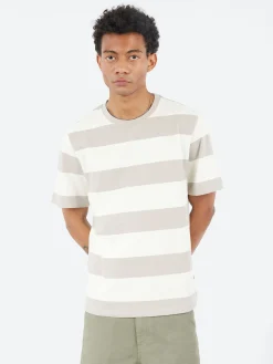 Wax London - Dean Stripe Textured T-Shirt in Clay and Ecru