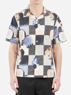 Wax London - Didcot Grid Floral Short Sleeve Shirt in Black and Multi