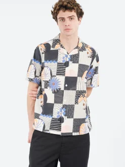 Wax London - Didcot Grid Floral Short Sleeve Shirt in Black and Multi