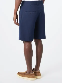 Wax London - Linton Pleat Short in Navy Seersucker