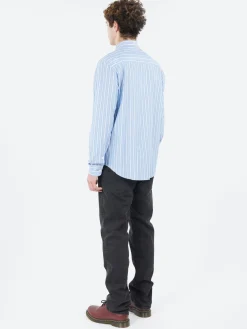 Wax London - Rove Striped Cotton Poplin Shirt in Blue