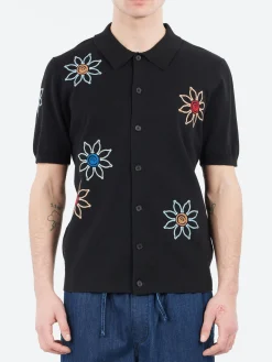 Wax London - Tellaro Embroidered Knitted Cotton Polo in Black
